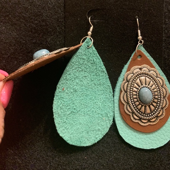SOLD!!! Leather Concho Earrings-One of a Kind! - Picture 3 of 6
